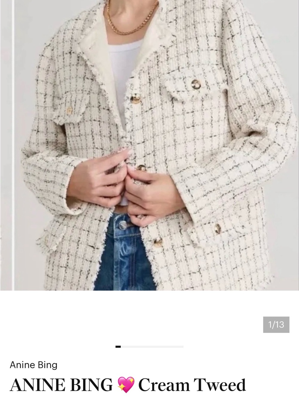 Anine Bing Cream and Black Tweed Button Jacket - Picture 2 of 7